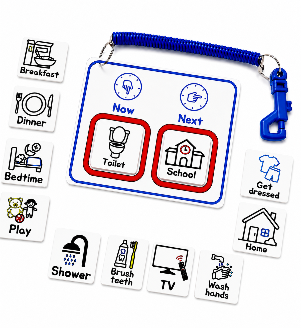 Now & Next Visual Schedule Board with Picture Cards and Keychain