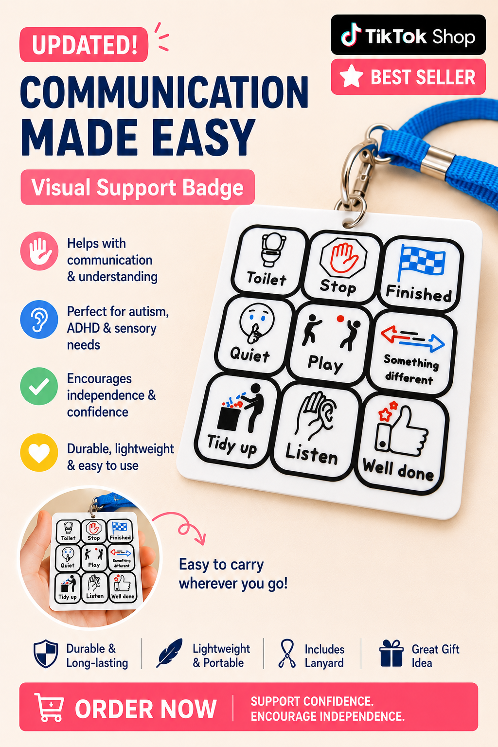 Communication Lanyard - Portable Visual Support Badge