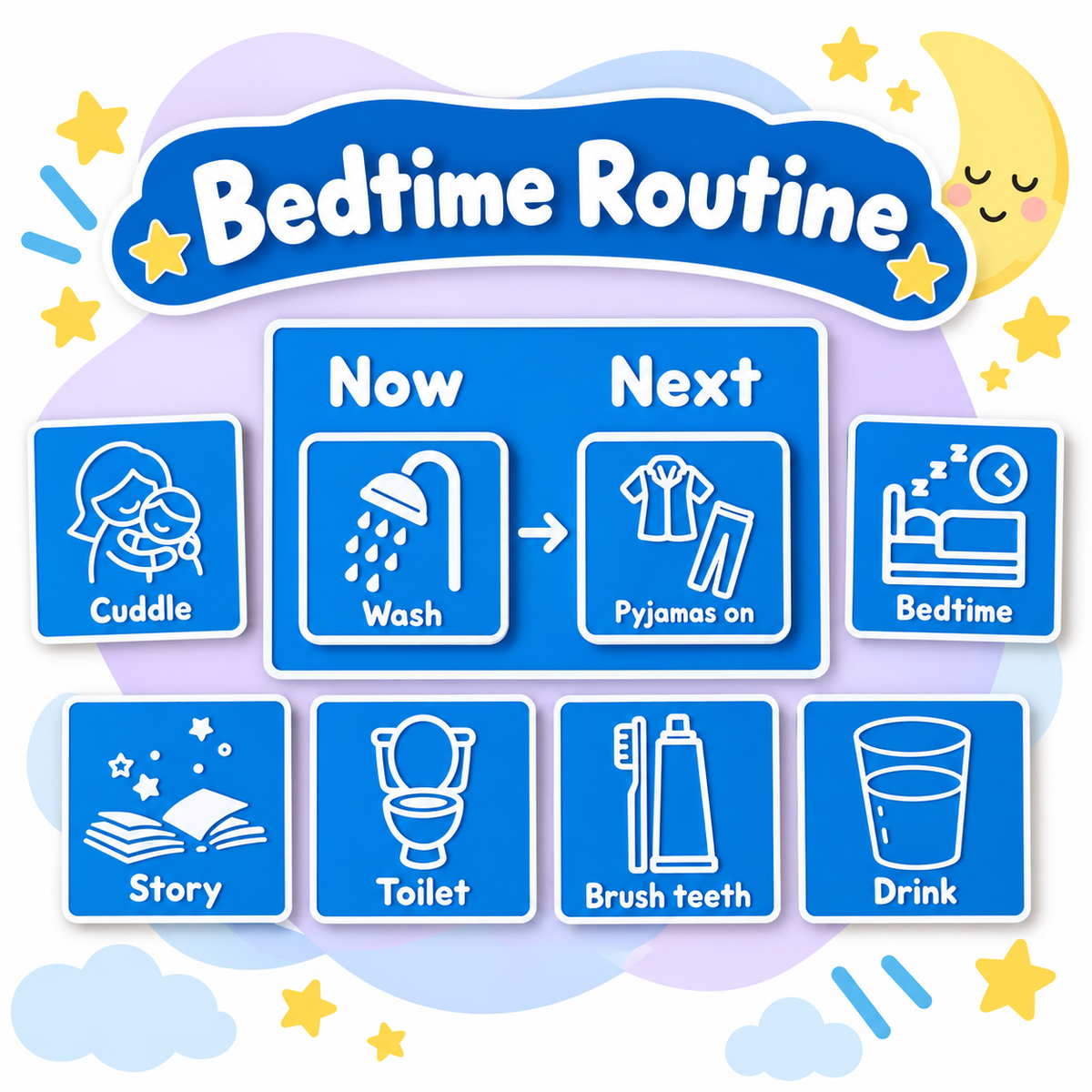 Bedtime Routine Now & Next Board | Visual Routine Cards for Children | 8 Bedtime Talkies