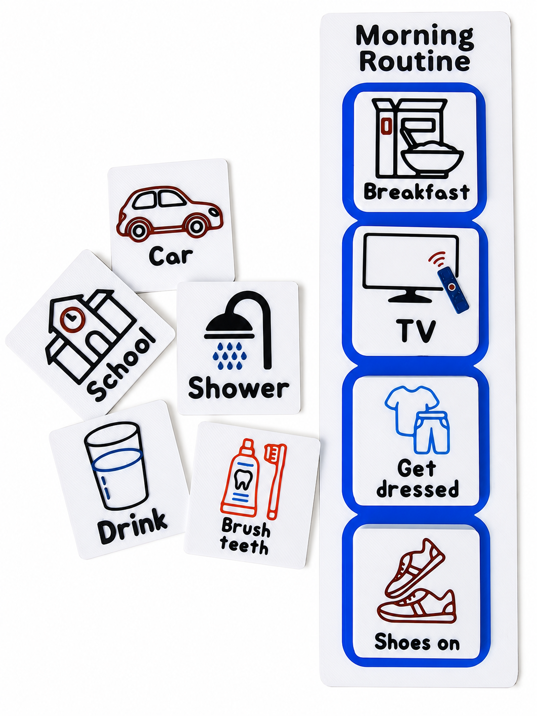 Morning Routine Visual Schedule Board | 3D Printed Autism & SEN Routine Board with Picture Cards