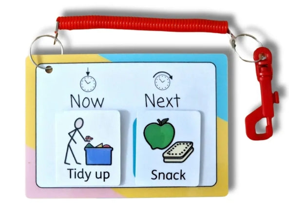 Now and Next board on a handy keychain with flashcards