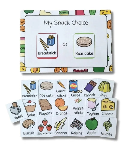 Food snack choice board with food flashcards